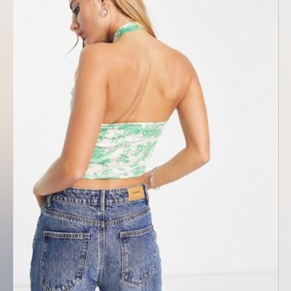 Asos Design Stretch Satin Top With Scarf Hem and Cross Halter Neck - Picture 4 of 8